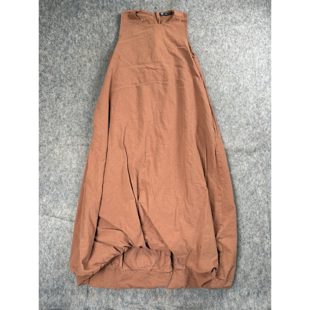 Zero In On Bubble Hem Dress Womens Medium Brown Sleeveless Linen Look Boho Maxi